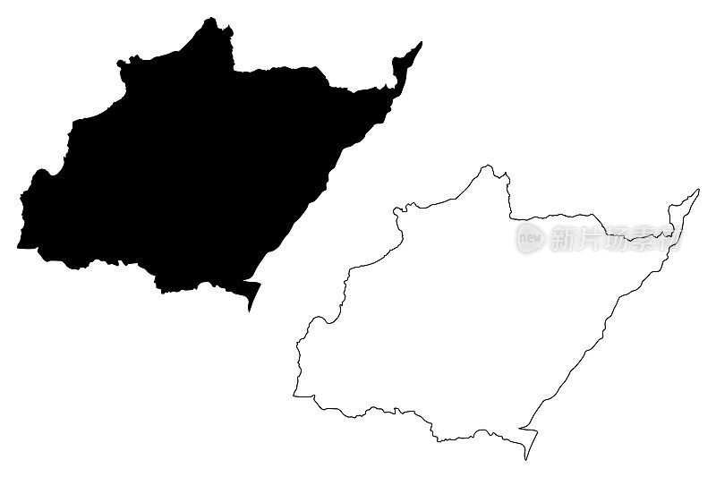 北部省(黎巴嫩共和国，黎巴嫩省)地图矢量图，略图Gouvernorat du liband - nord地图